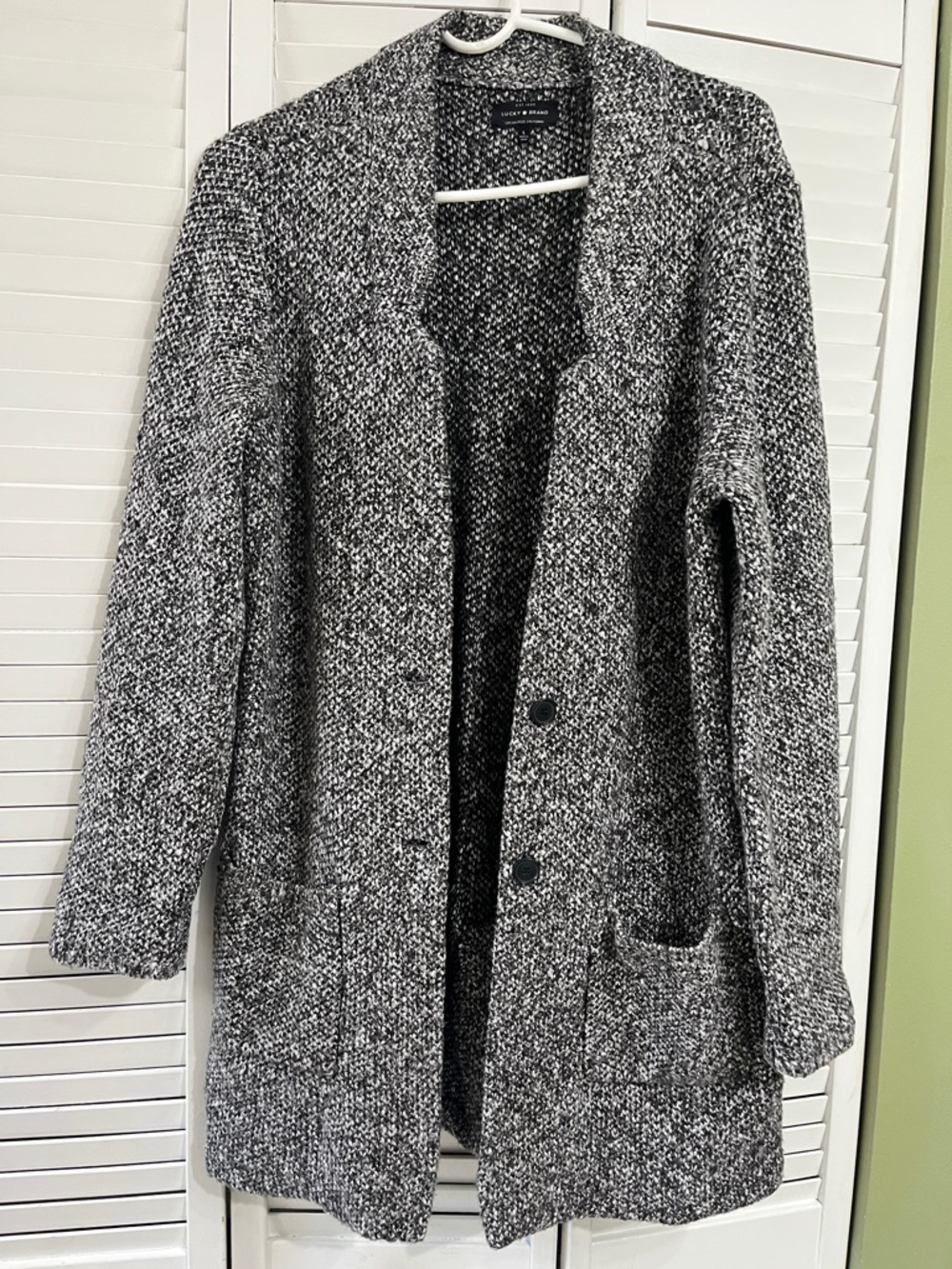 Lucky Brand Black and White Marled Open-Front Cardigan